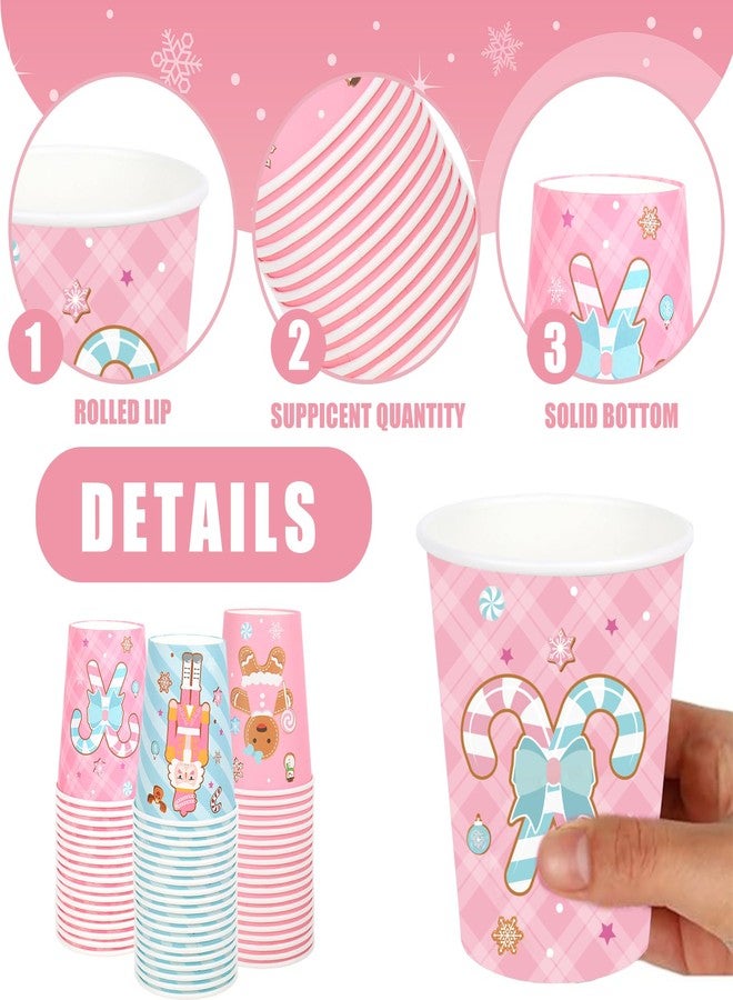 JarThenaAMCS 120Pcs Christmas Gingerbread Paper Cups 9oz Disposable Drinking Cups Pink Blue Nutcracker Candy Cane Holiday Party Cup for Xmas Winter Party Home Office Hot Cocoa Bar Supplies - Image 3